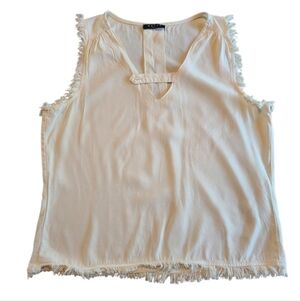 Maven West Ivory Sleeveless Frayed Blouse Size Large